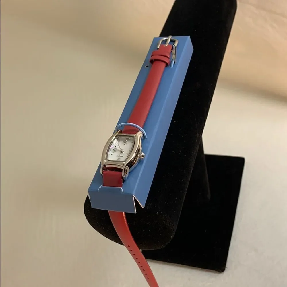 Diamond Accent Watch Mother Of Pearl Dial Red Band